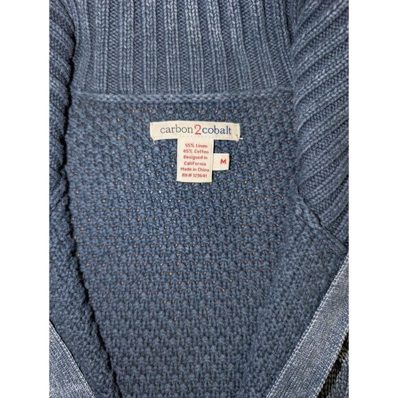 Carbon 2 Cobalt Men's Full Zip Sweater Medium Linen Cotton Blue Cable Knit - Picture 6 of 9